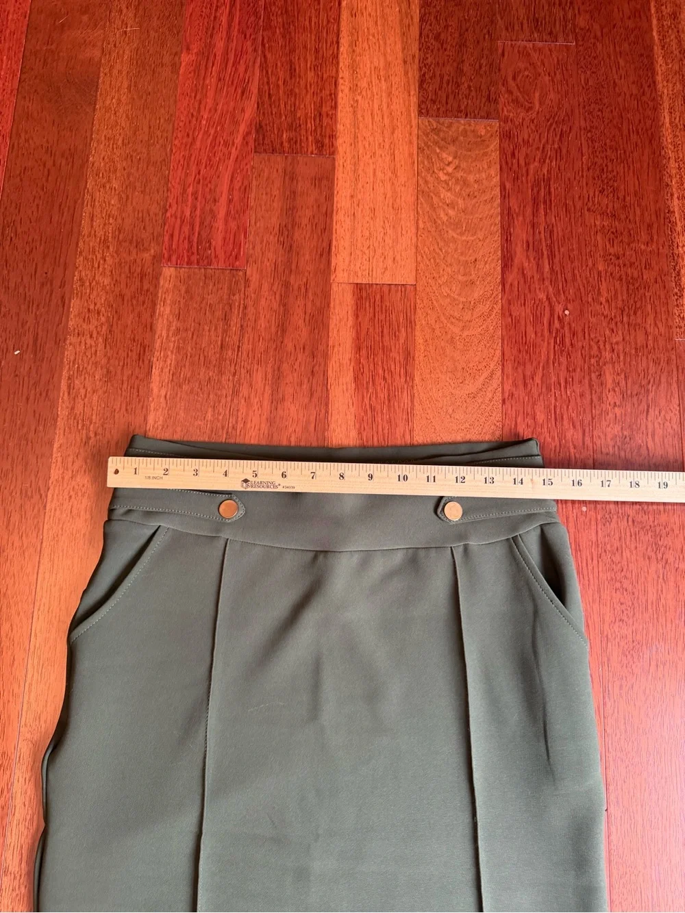 Harper Olive Green Pencil Skirt with Button-Waist Detail
